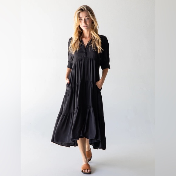 Natural Life Flowy Boho Rebecca Midi Dress 100% Rayon Pockets - Picture 1 of 8